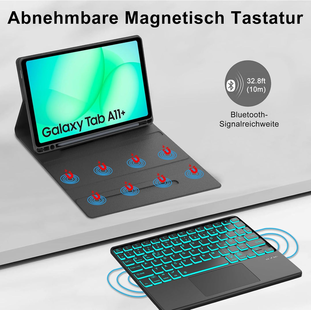Tastatur mit Touchpad für Samsung Galaxy Tab A11 Plus/A9 Plus 11 Zoll 2025&2023, Hülle mit QWERTZ De