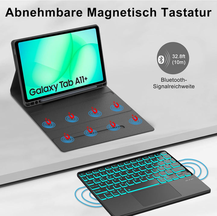 Tastatur mit Touchpad für Samsung Galaxy Tab A11 Plus/A9 Plus 11 Zoll 2025&2023, Hülle mit QWERTZ De
