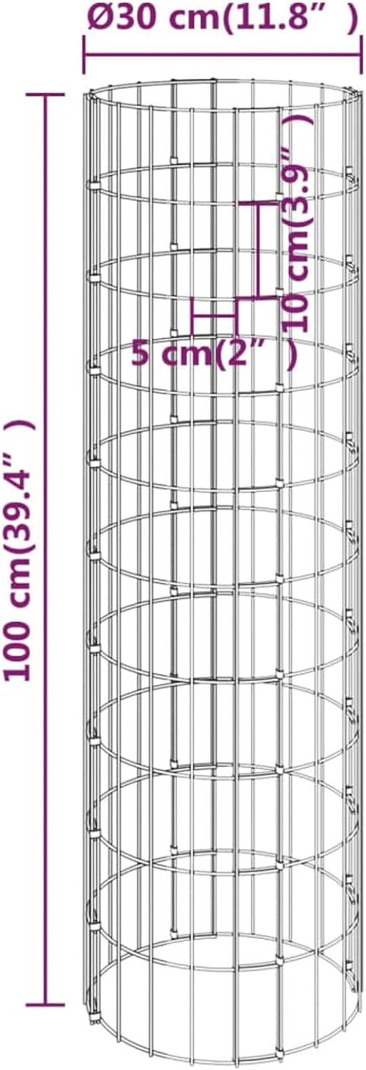 Tidyard Gabionen-Hochbeete 3 STK.Drahtkorb Rund Verzinkter Stahl Ø30x100 cm Gabionen-Pflanzgefäss Ga