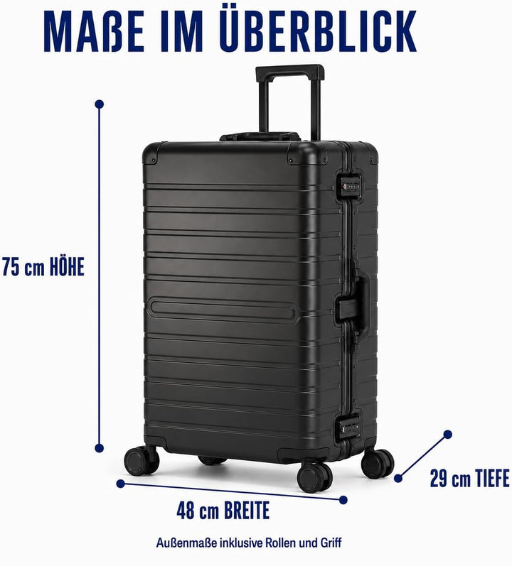 Travelhouse Oslo Alu Reisekoffer Schwarz L-75cm Hartschalenkoffer Reisetrolley Suitecase Trolley 2X