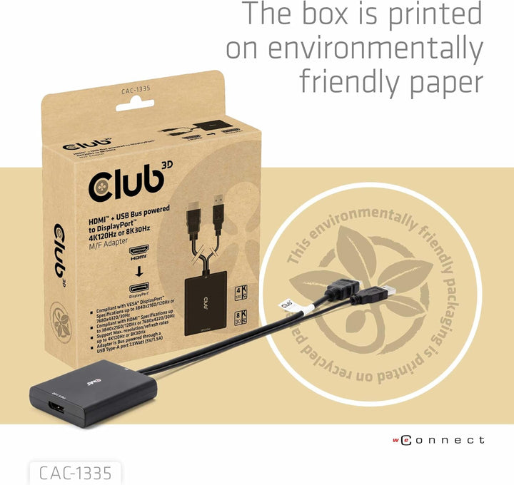 Club 3D CAC-1335 HDMI+ Micro USB auf DisplayPort 4K120Hz oder 8K30Hz St/B Aktiver Adapter, CAC-1335