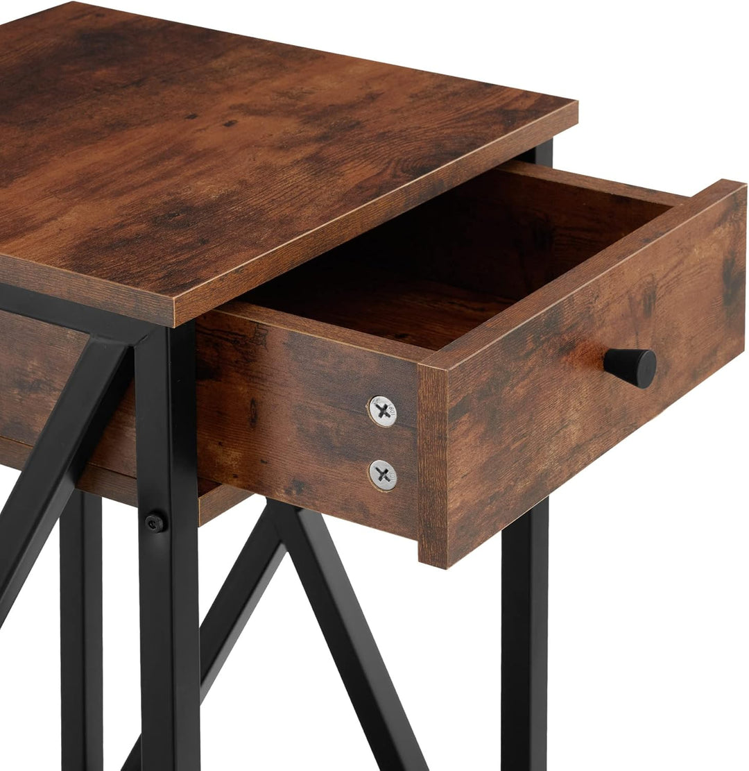 tectake Beistelltisch mit Schublade und Ablageflächen, Nachttisch Boxspringbett, Industrie-Design, 3