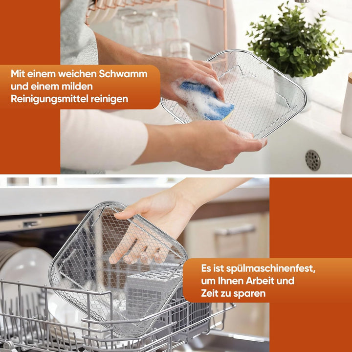 Onader Heissluftfritteuse Zubehör, 3-tlg Edelstahl Eckig Frittierkorb Grillrost für Airfryer, Airfry