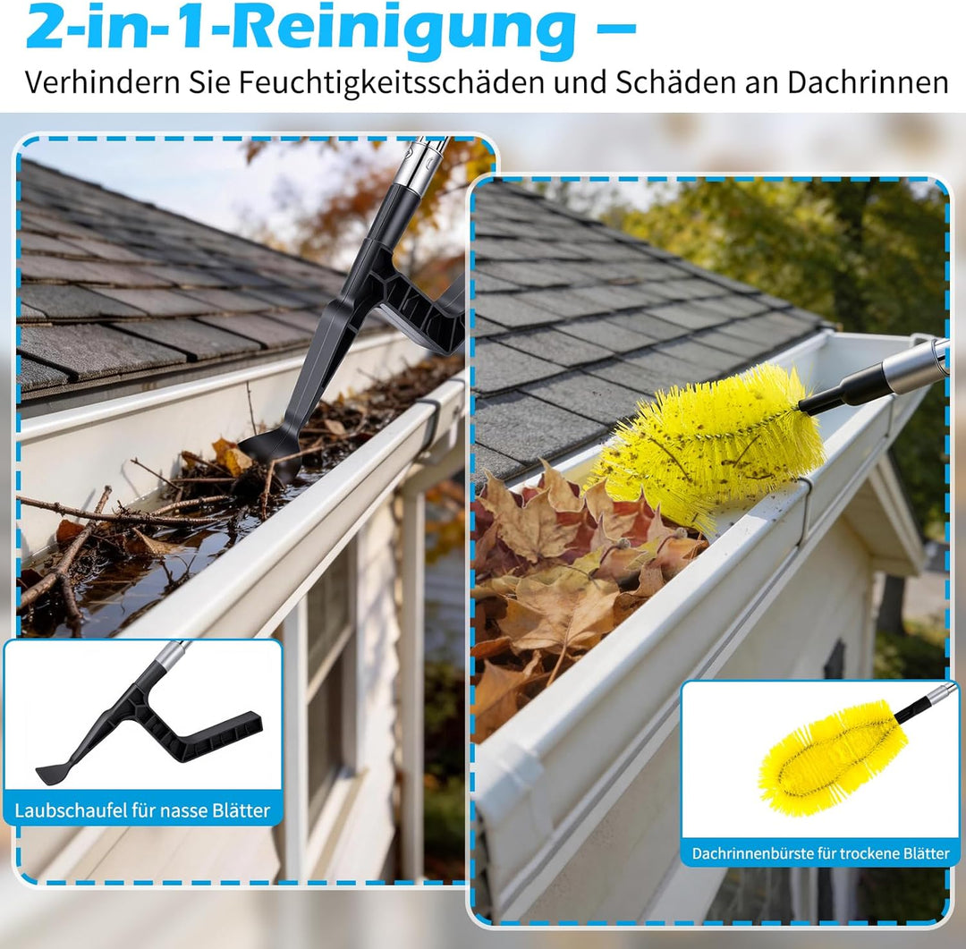 Hysagtek Dachrinnenreiniger - 4M Regenrinnen Reiniger mit Teleskopstiel, Dachrinnenbürste Mit 180° S