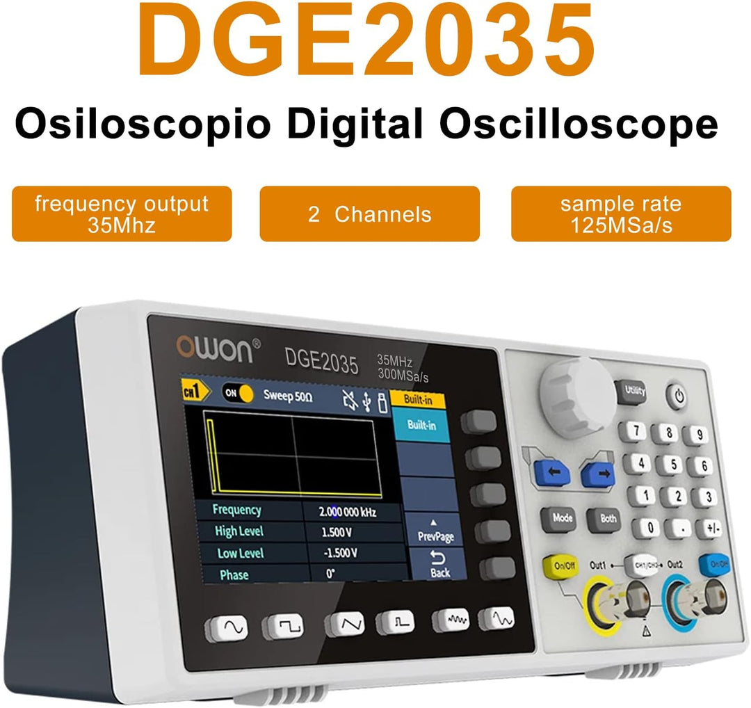 OWON DGE2035 Arbitrary Waveform Generator AWG 14bit Vertikale Auflösung 2CH 35MHz 125MSa/s 3,6 Zoll