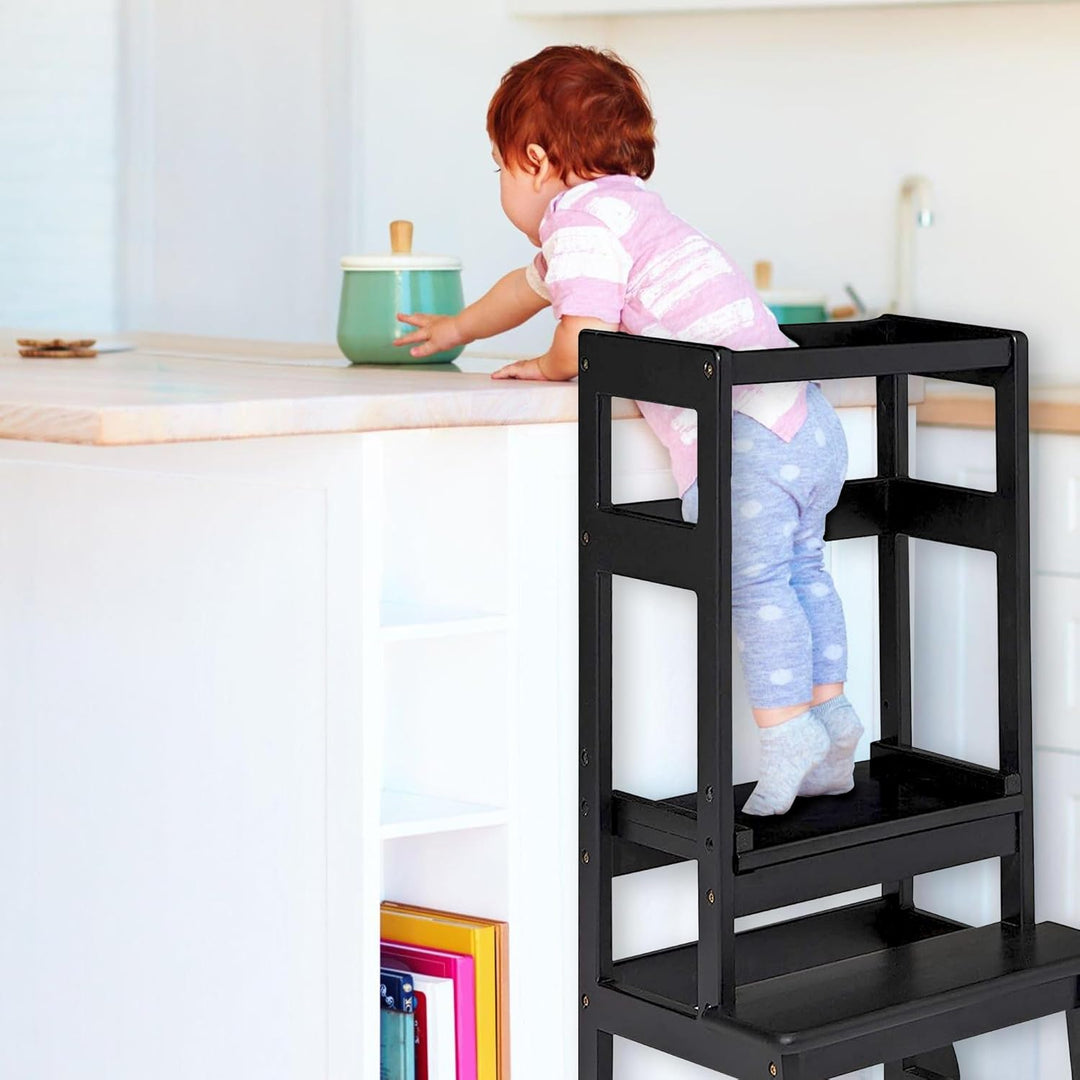 Lernturm ab 2 Jahren, Höhenverstellbare Montessori Trittleiter, Klappbarer Küchenhelfer & Sichere St