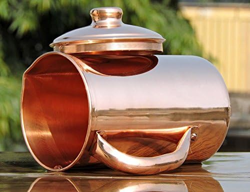 SKAVIJ reiner Kupferkrug mit deckel und 4 becher set fester wasserkrug (1,6 liter)