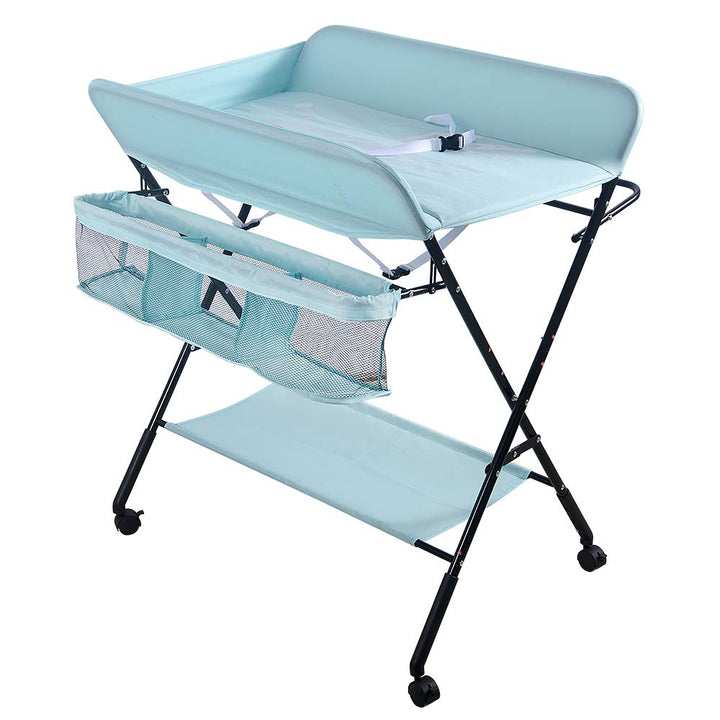 Baby Wickeltisch Klappbar, Höhenverstellbare Wickelkommode mit Sicherheitsgurt und Stauraum, Tragbar