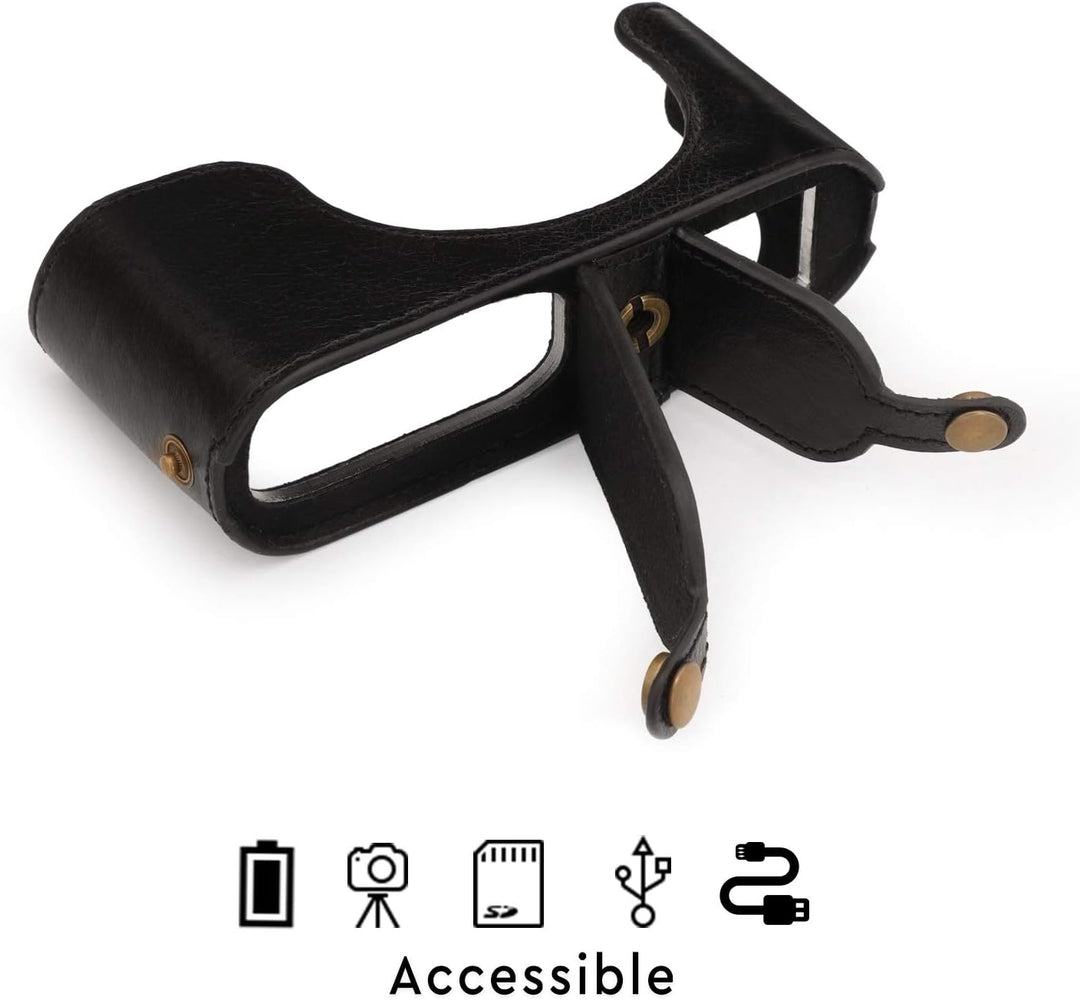 MegaGear MG1718 Ever Ready Kameratasche aus echtem Leder, kompatibel mit Leica Q2 Schwarz, Schwarz