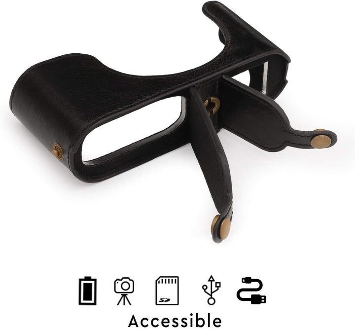 MegaGear MG1718 Ever Ready Kameratasche aus echtem Leder, kompatibel mit Leica Q2 Schwarz, Schwarz