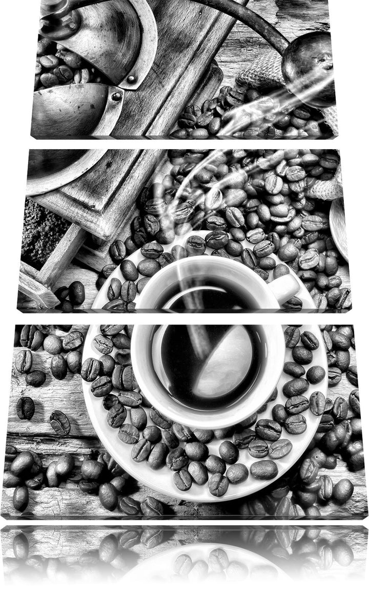 Pixxprint Monocrome, Kaffee Cappucino Kaffee Trinken Erholung 3-Teiler Leinwandbild 120x80 Bild auf