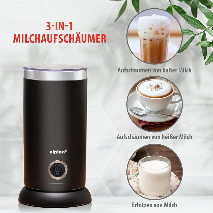 alpina Elektrischer Milchaufschäumer - 230V/450W - 3-in-1 Milchschäumer - Aufschäumer 300 ML - Kalte