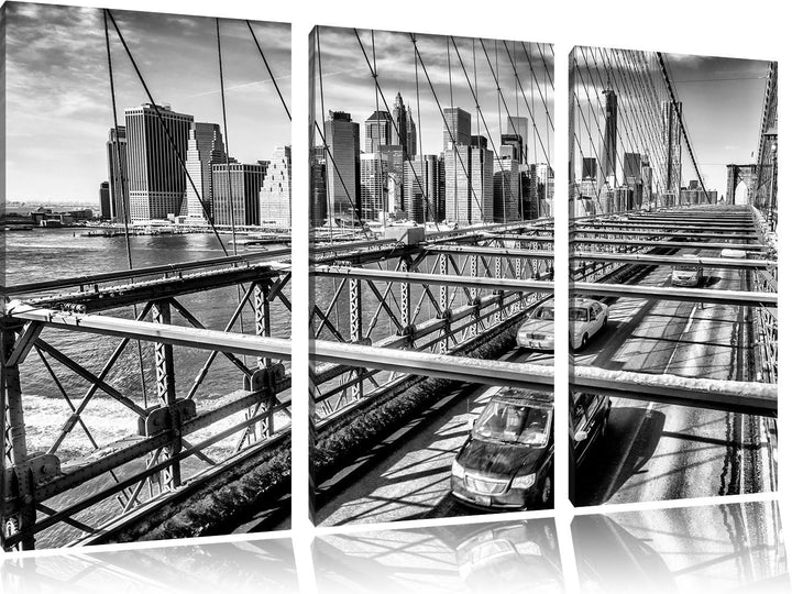 Pixxprint Gelbes Taxi in New York auf Brücke als Leinwandbild/Grösse: 3 Teilig (120x80) cm/Wandbild/