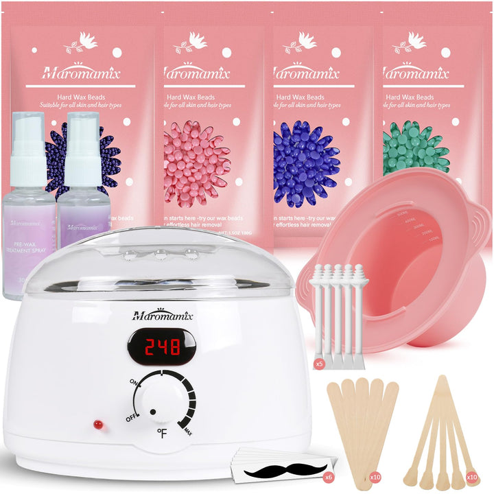 Waxing Kit - Digital Wax Warmer Machine for Hair Removal with 4 Packs of Hard Wax Beads &amp; Silicone P