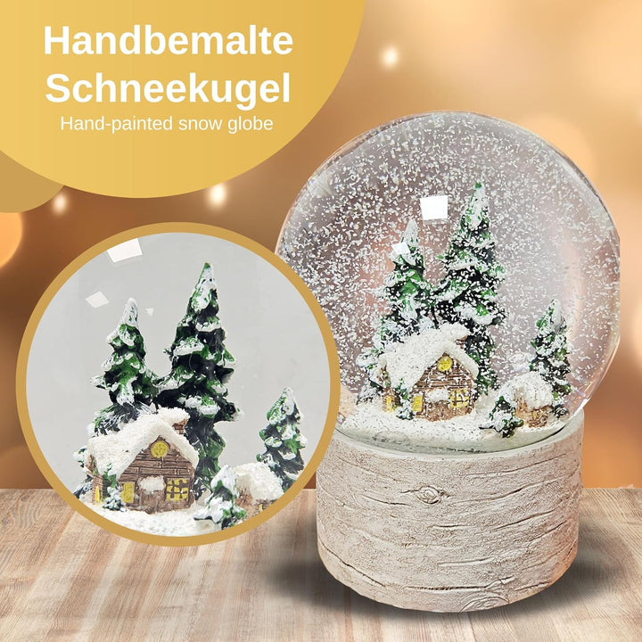 Schneekugel Weihnachten | Hüttenzauber | Landhaus | B: 10cm | 20327 Holz Hütte, Holz Hütte