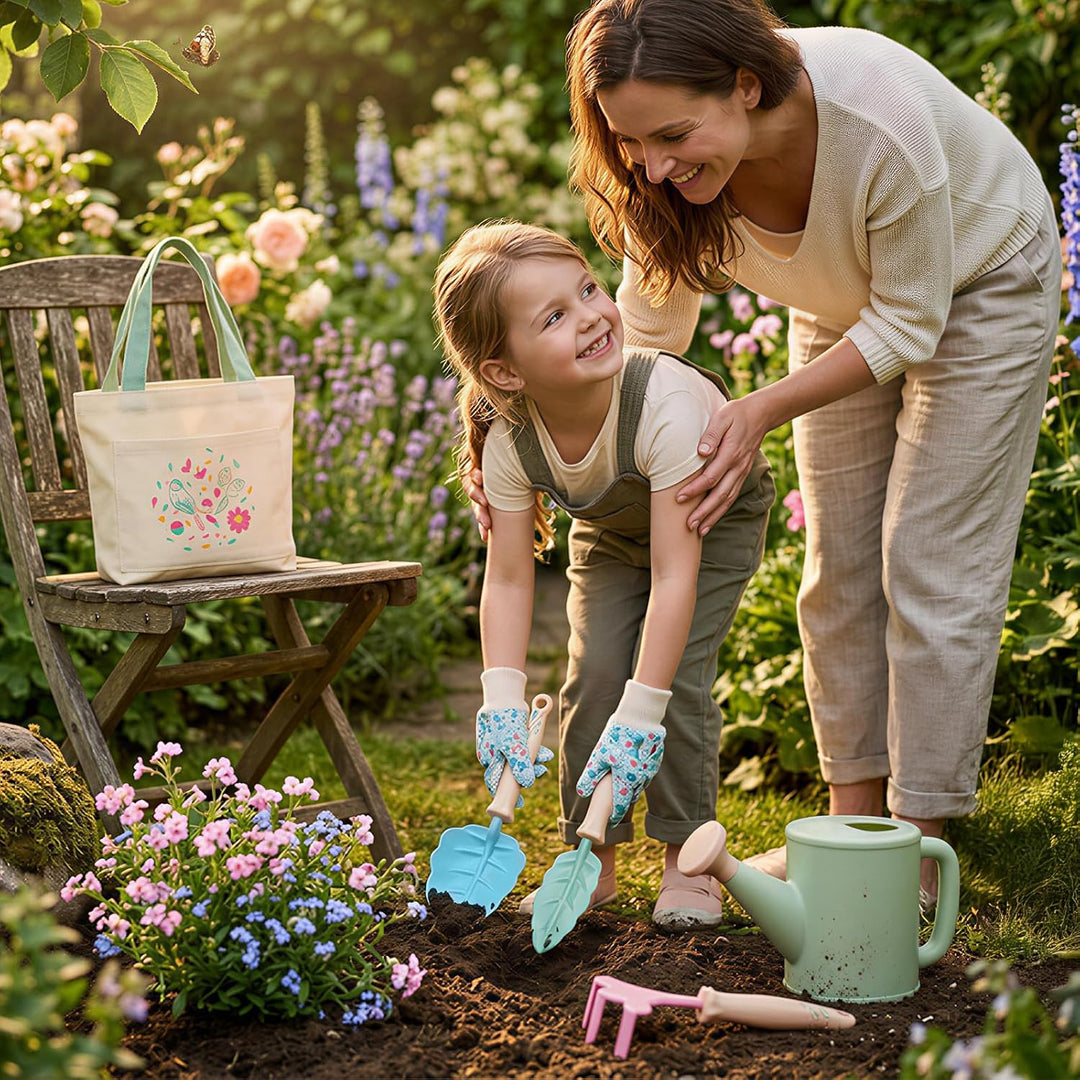 FITNATE Kinder Gartenarbeit Set,6 PCS Gartenwerkzeug Kinder Mit 3 Gartengeräte, Gartenhandschuhe & A