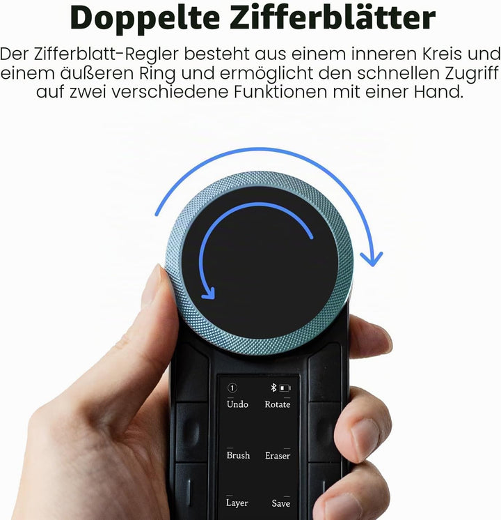 HUION Keydial Fernbedienung, programmierbare Bluetooth-Tastatur mit zwei Zifferblättern, 60 benutzer