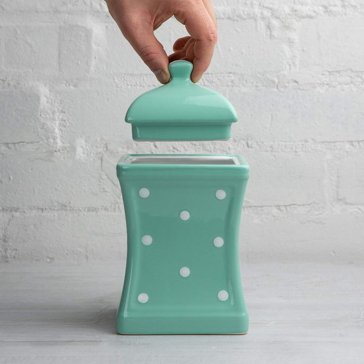 City to Cottage® - Keramik Behälter Küche 900 ml | Türkis und Weiss | Polka Dots | Handgemacht | Beh