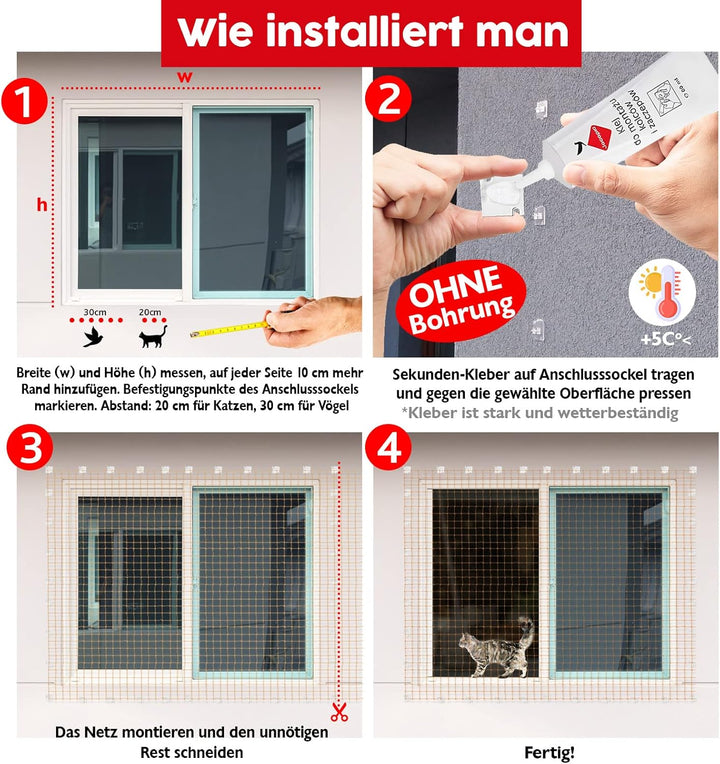 Klebehaken für Katzennetz Balkon, 20 Stück mit Montagekleber 30ml, extra stark – ohne Bohren, transp