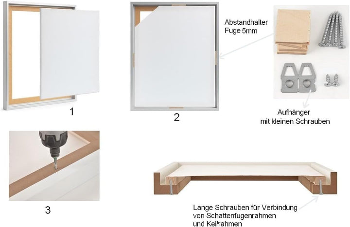 Stallmann Design Schattenfugenrahmen 30x90 cm schwarz, Bilderrahmen für Leinwandbilder auf Keilrahme