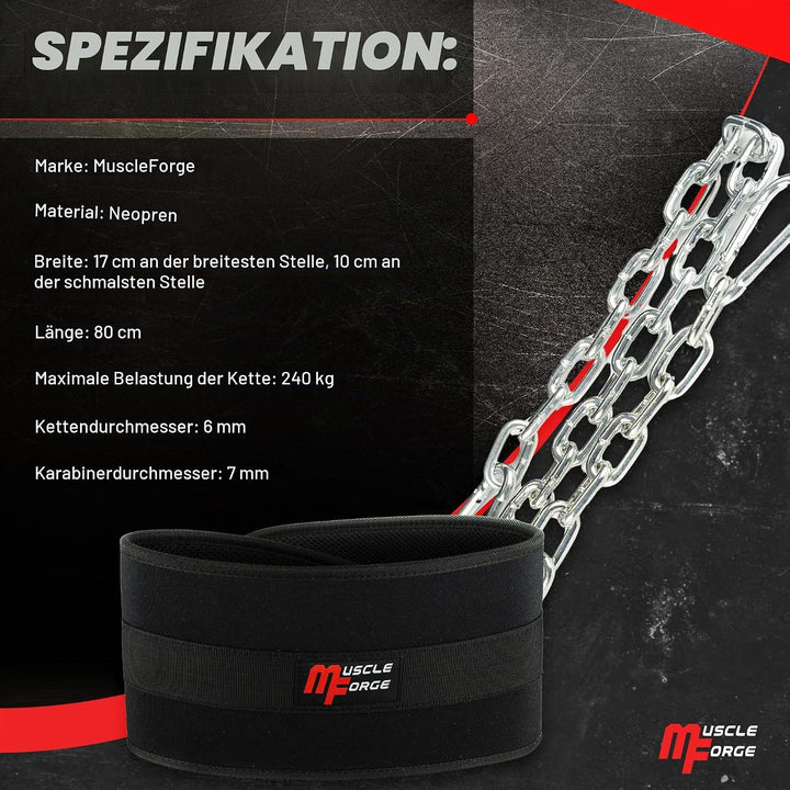 Dip Gürtel mit Kette 80cm Stahlkette für Klimmzüge &amp; Dips | Robuster Gewichtsgürtel für Gym &amp; Kraftt
