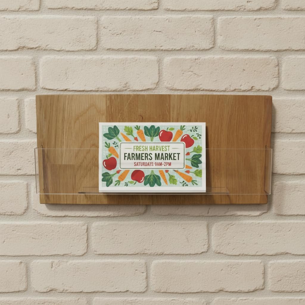 LINLAY Intarsien &amp; Gravuren DIN-Lang DL Querformat Wand Flyerhalter aus Eiche Holz Acryl Wandmodell,
