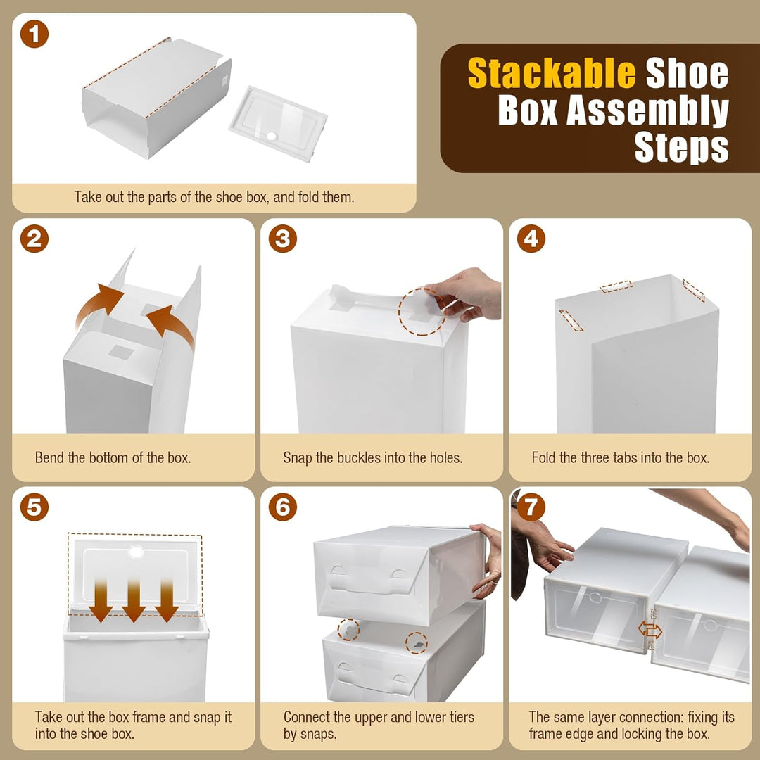 Schuhboxen Stapelbar Transparent, 23 * 33 * 14cm Faltbar Schuhkarton Mit Deckel, Für Schuhe Bis Grös