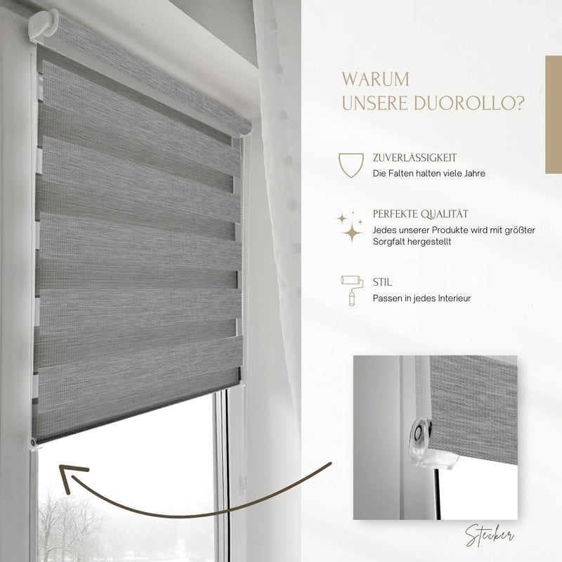Home-Vision® DuoRollo Klemmfix, Doppelrollo ohne Bohren mit Klämmträgern, Rollos für Fenster und Tür