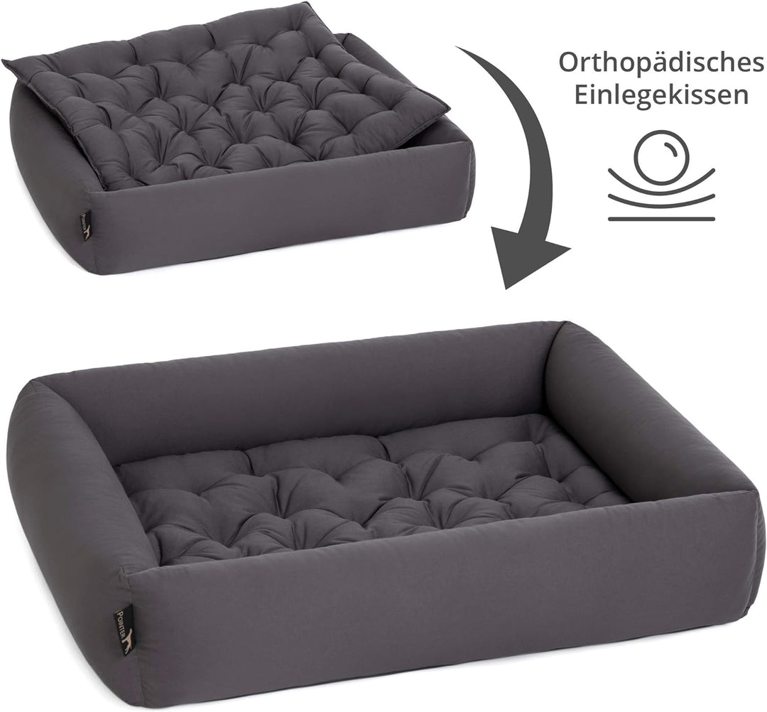 Pointer | Hundebett mit Hundekissen - orthopädisch, waschbar, bequem (L - 80x70 cm, Anthrazit) L - 8