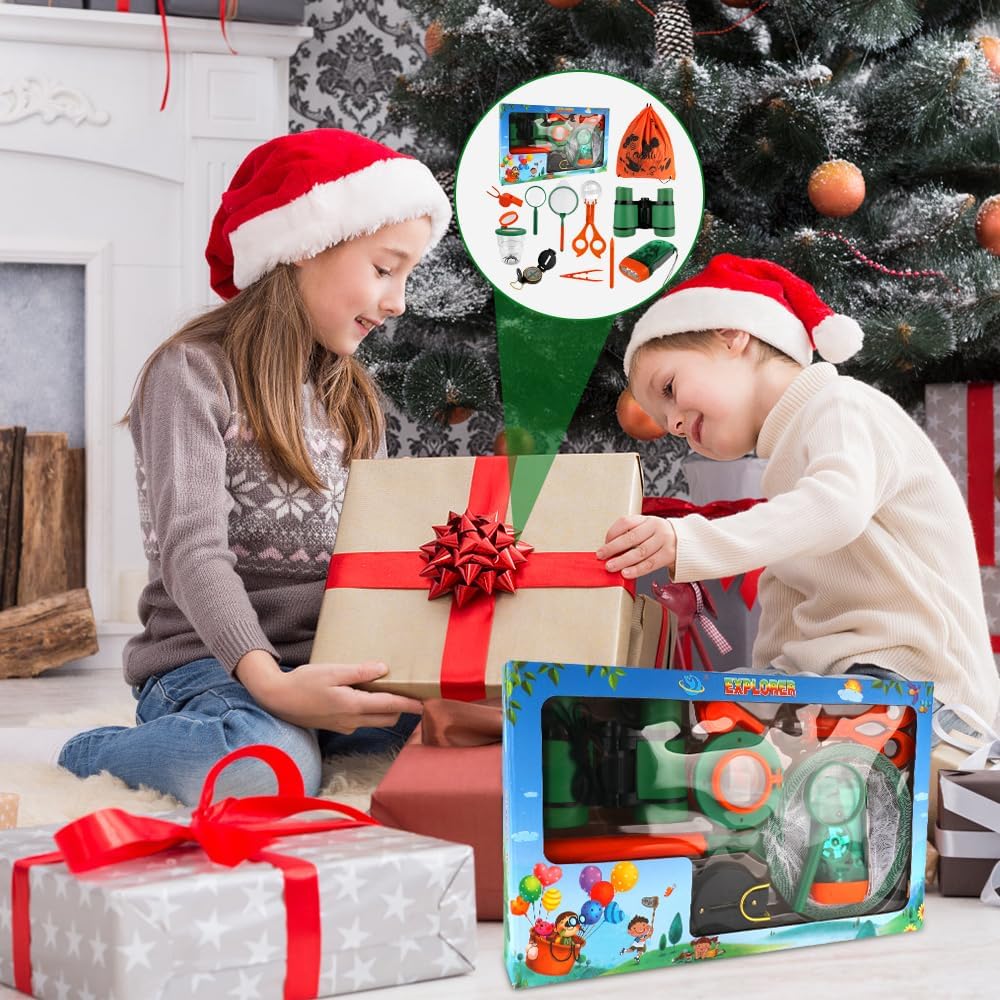 11Pcs Forscherset für Kinder, Entdecker Set für Kinder Mit Fernglas Kinder, Insektenfänger, Kompass,
