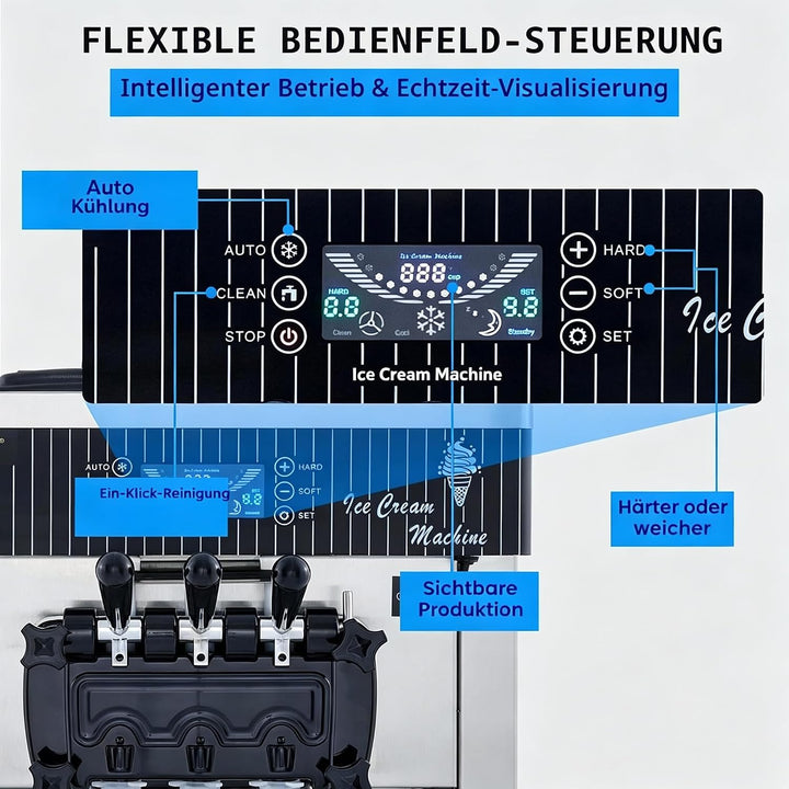 Kommerzielle Eismaschine, 20–28 L/h 2200 W, Kommerzielle Softeismaschine, Gewerbliche Eiscrememaschi