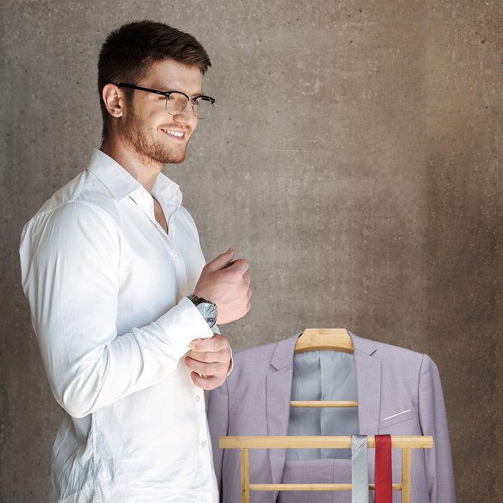 Relaxdays Stummer Diener, Bambus, klappbar, für Bad & Schlafzimmer, Herren & Damen, Herrendiener HBT