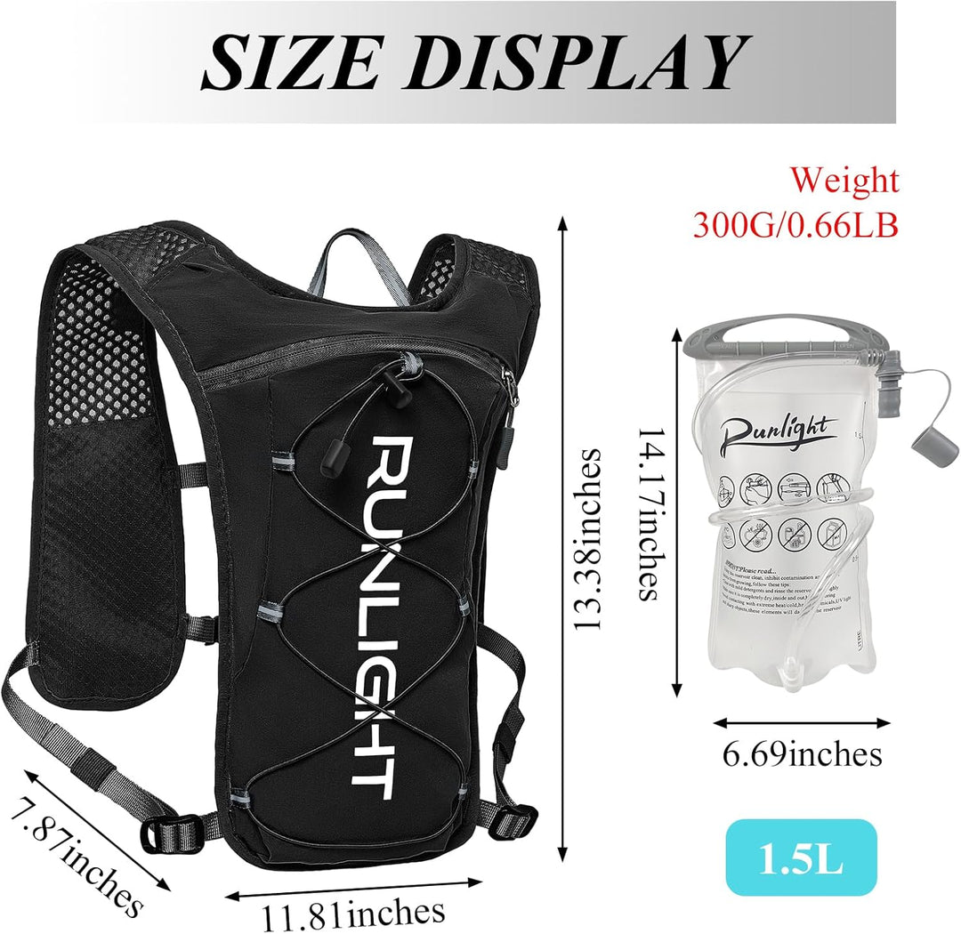 Runlight Laufweste für Damen und Herren,Verstellbare Brustgurte, Trinkweste Laufen mit 1500ml Wasser