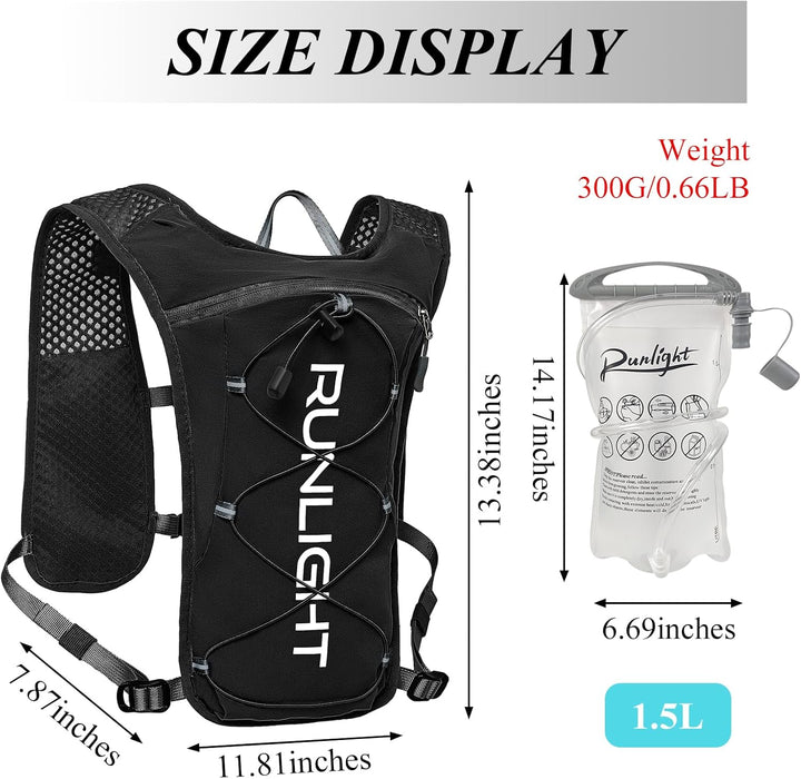 Runlight Laufweste für Damen und Herren,Verstellbare Brustgurte, Trinkweste Laufen mit 1500ml Wasser