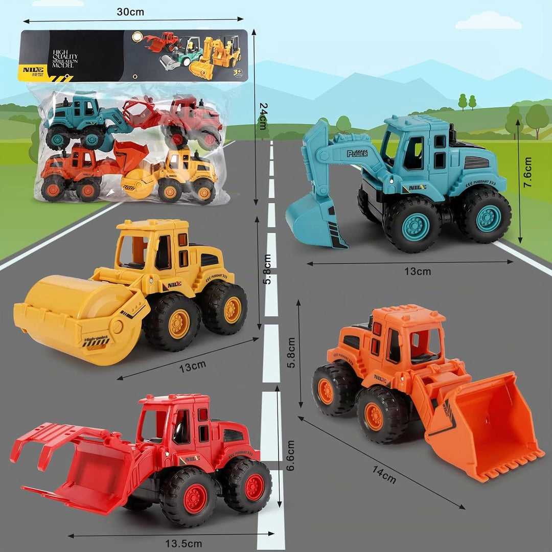 EOGRFW 4 Stück Baufahrzeuge Spielzeug,Bagger Spielzeug Auto Spielzeugautos Set,Baustellen Fahrzeuge