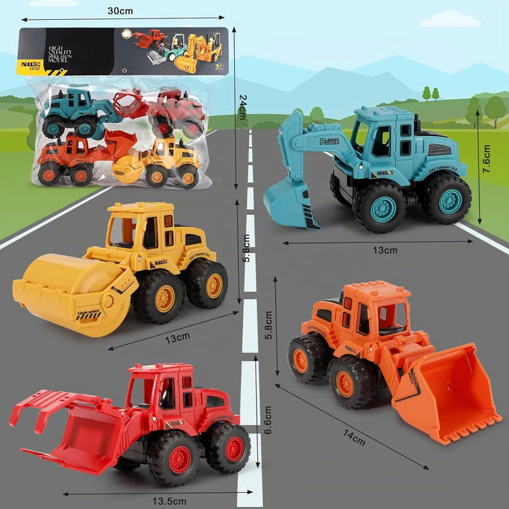 EOGRFW 4 Stück Baufahrzeuge Spielzeug,Bagger Spielzeug Auto Spielzeugautos Set,Baustellen Fahrzeuge