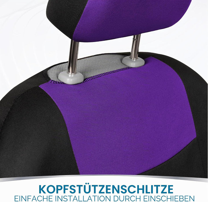 BDK PolyPro Autositzbezüge Komplettset in Lila auf Schwarz, vorne und hinten Geteilte Sitzbezüge für