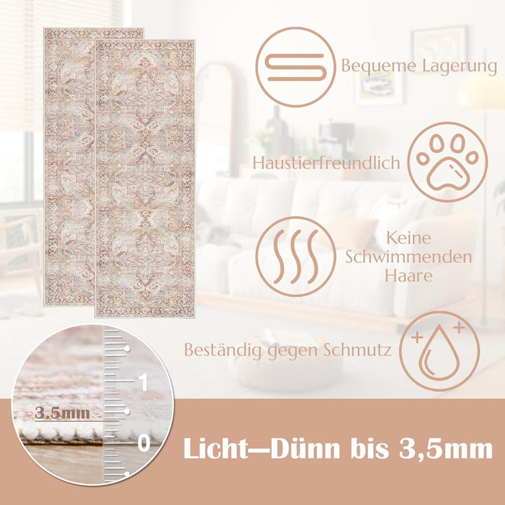TOPICK Läufer 60x300cm Dünner Teppichläufer Flur Ziegel Rot Faltbar Teppich Vintage Teppiche rutschf