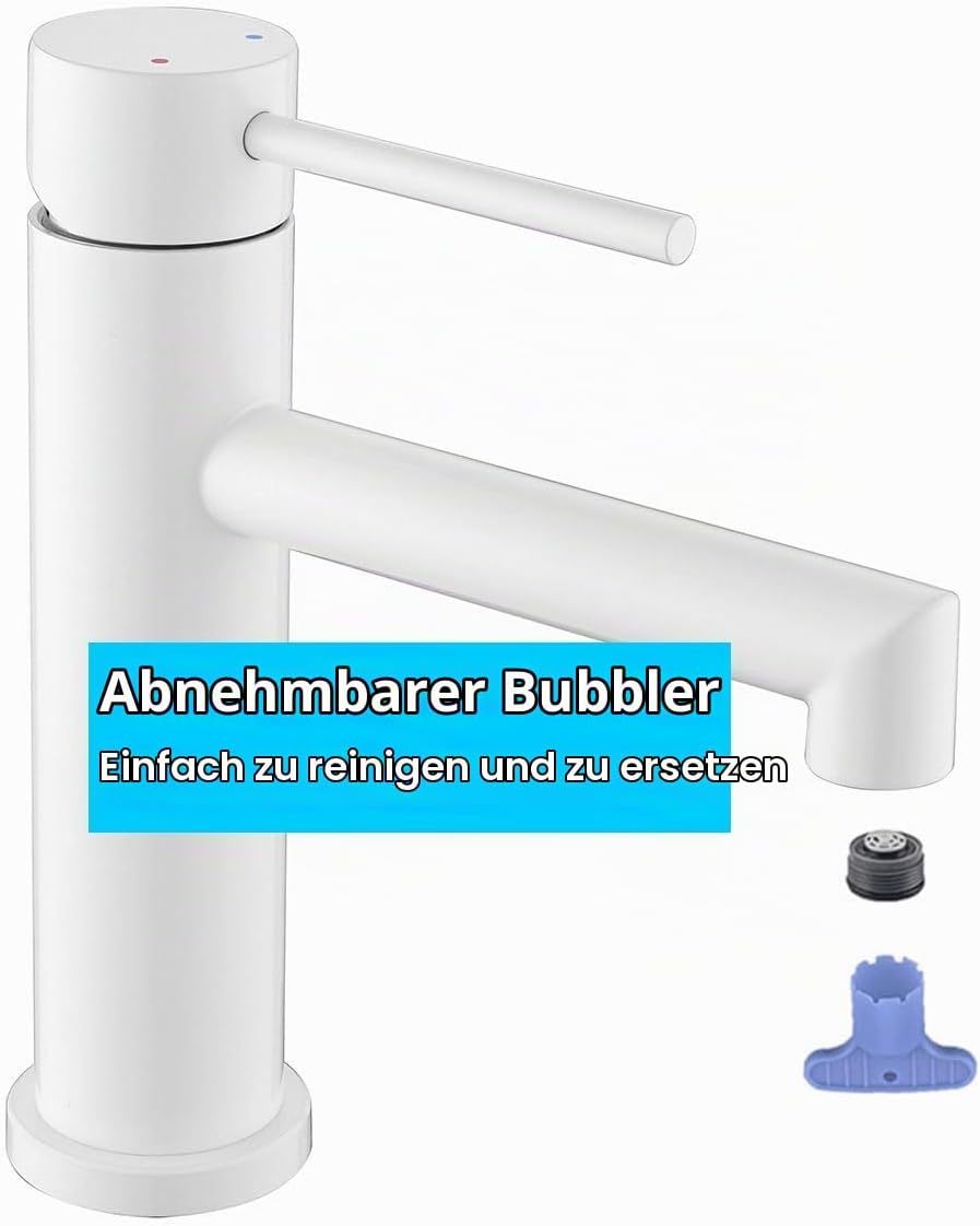 ONECE Waschtischarmatur Weiss, Wasserhahn Bad mit Auslaufhöhe 105 mm | Badarmatur Waschbecken mit Ab