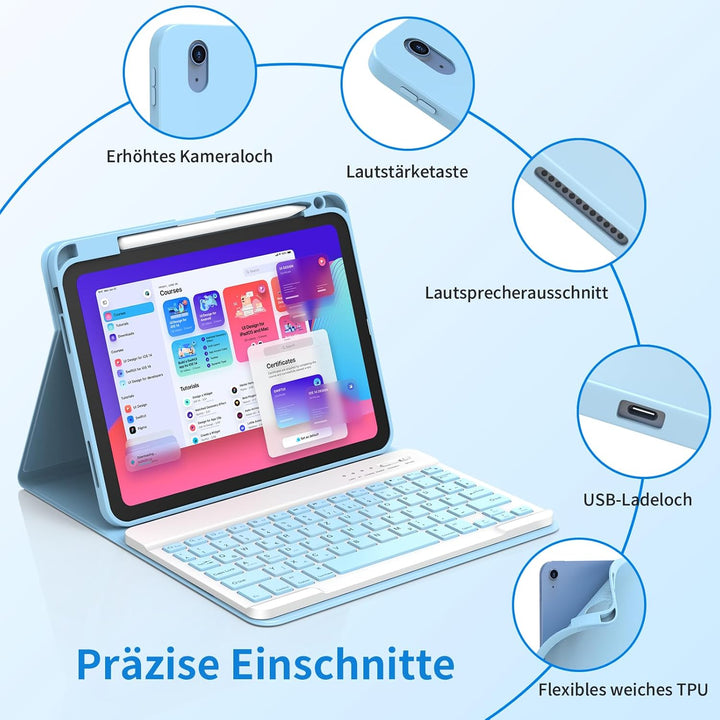 Tastatur Hülle für iPad A16 11 Generation 11 Zoll 2025/10 Generation 10,9 Zoll 2022, Schutzhülle mit
