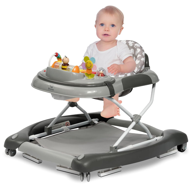 BRONEA 4-in-1 Gehfrei Baby ab 6 Monate | Lauflernwagen mit Schaukelfunktion und Spielpaneel mit Musi