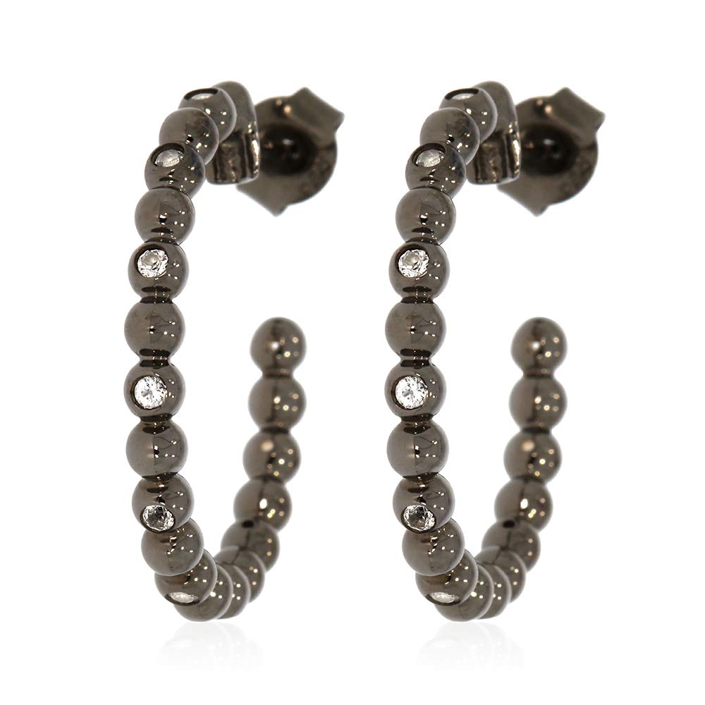 XEN Steckcreolen mit Weisstopas ca. 0,40 ct. Black Rhodium