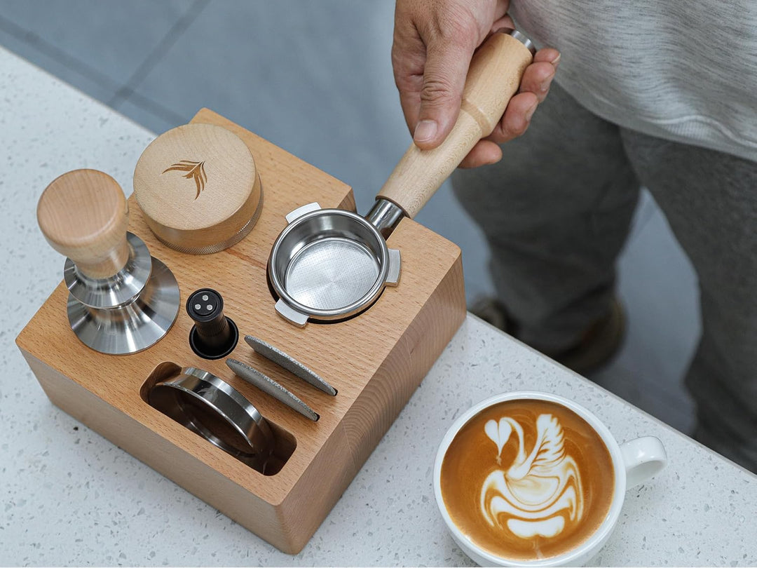 Espresso Tamperstation 54mm Buchenholz für Sage Barista Express, Pro, Touch, Bambino Plus – 7-Fach B