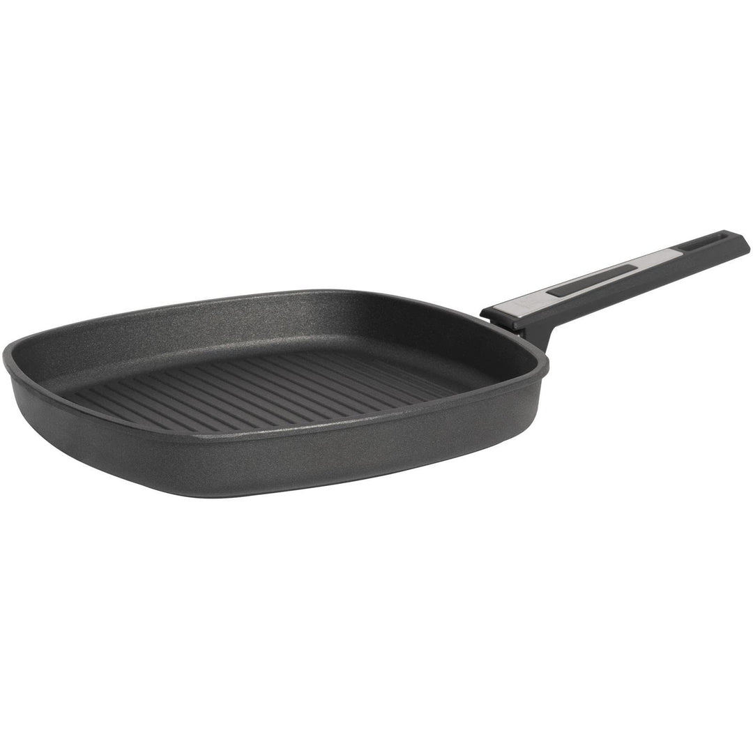 SKK grosse Aluguss Grillpfanne 28x28 cm - ohne Induktion - flache viereckige Antihaft Steakpfanne ge