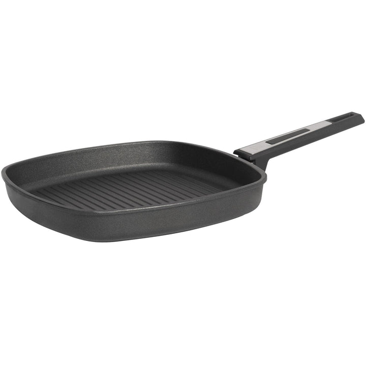 SKK grosse Aluguss Grillpfanne 28x28 cm - ohne Induktion - flache viereckige Antihaft Steakpfanne ge