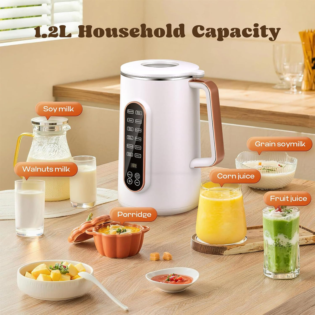Moongiantgo 1,2L Nussmilchbereiter, 8-in-1 Automatische Sojamilchmaschine für Mandel-, Hafer- & Milc