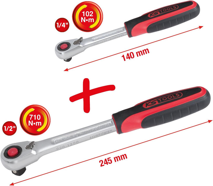 KS Tools 920.0002 SlimPOWER Umschaltknarren-Satz, 2-tlg.1/4" + 1/2"