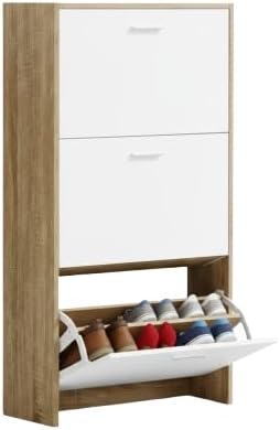 CATAVANA Schuhschrank Schmal - 3 Fächer für 18 Paar - Schuhregal Geschlossen - Platzsparend &amp; Modern