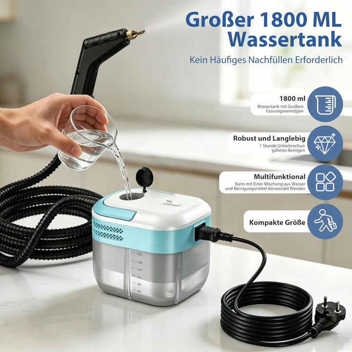 1.4L Dampfreiniger Handgerät, Tragbarer Handdampfreiniger mit 7 Zubehörteilen, Steam Cleaner, 15s Sc