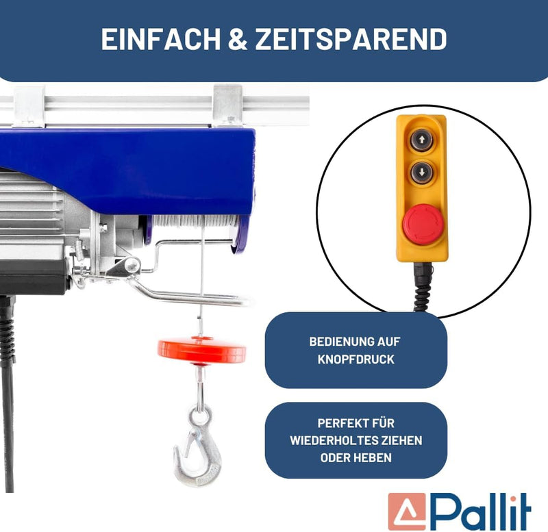 Pallit elektrische Seilwinde HOISTEXT | 125 kg/12 m | 250 kg/6 m | extralanges 5 m Kabel | inkl Kabe